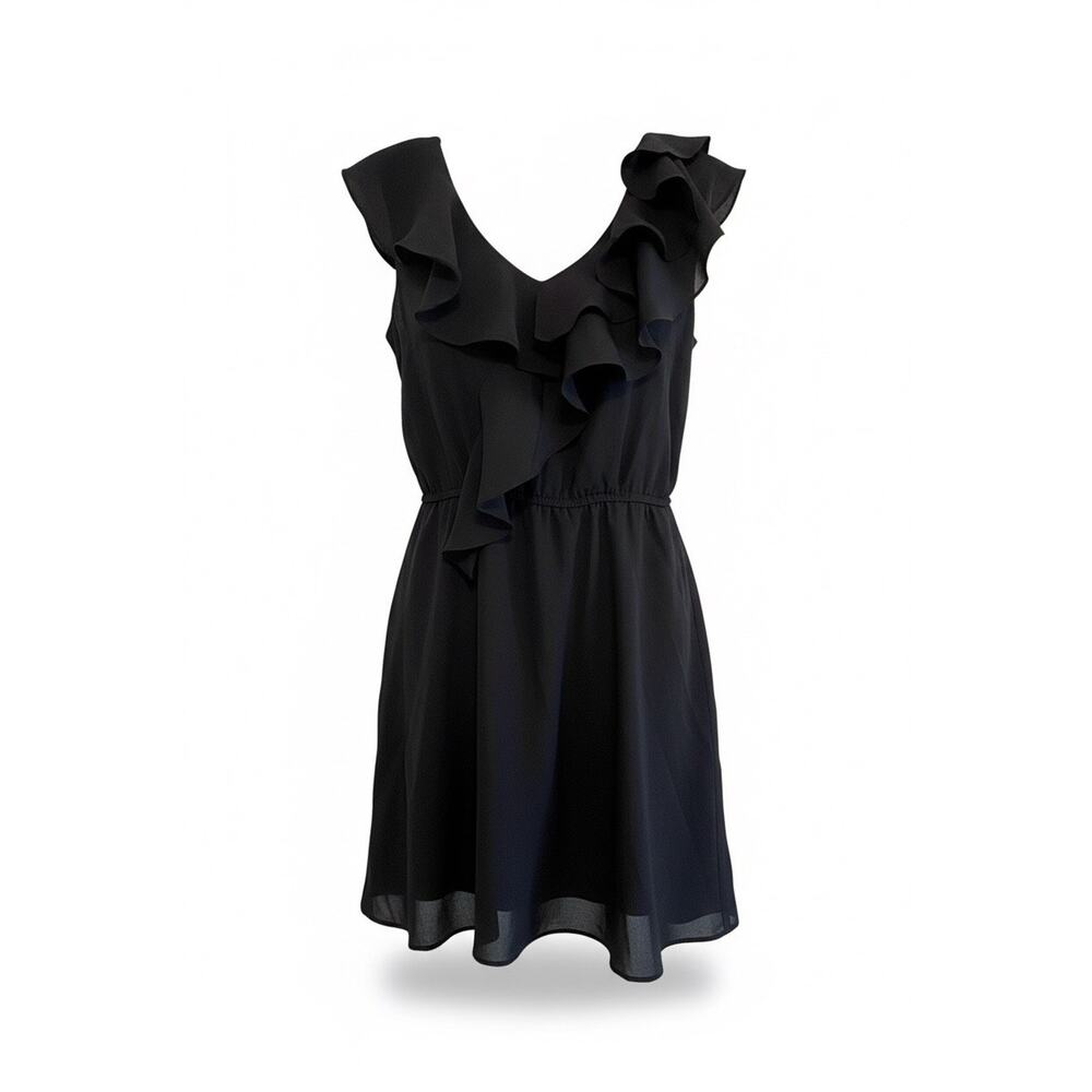 BCBGeneration‎ Black Ruffle V-Neck Sleeveless Dress Elastic Waist Dress Size S